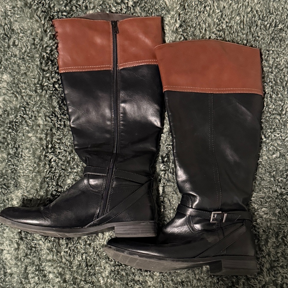 Elegant Black and Brown Over the Knee Boots